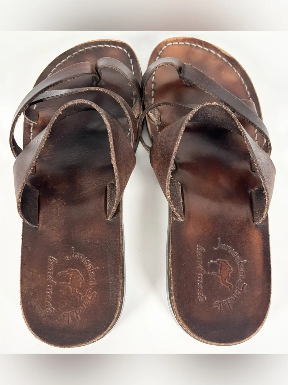 Jerusalem Sandals Dark Brown Leather Strappy Slip On Sandals